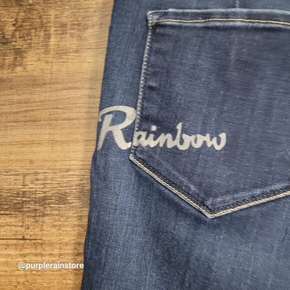 ATOS Lombardini Jeans 28 Skinny Mid Rise Rainbow Spell Out Dark Dark Wash - Picture 3 of 11